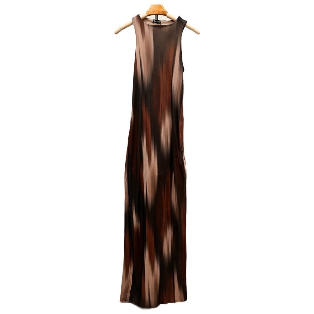 Boo Hoo Sleeveless Bodycon Brown Black Maxi Dress Abstract Party Cocktail Small